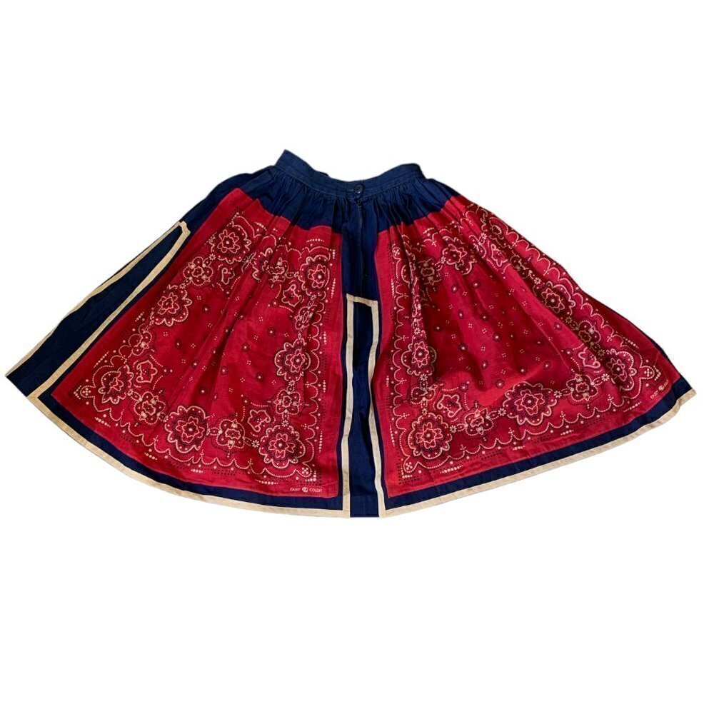 Vintage 40s 50s Western Prairie Full/Circle Pleat Skirt‎ Red Blue XS #92G - Picture 9 of 11